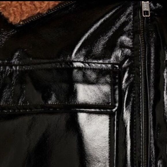 MOTHER Pilot Faux Patent Leather Jacket in Black,, NWT, Size XL - Picture 7 of 14